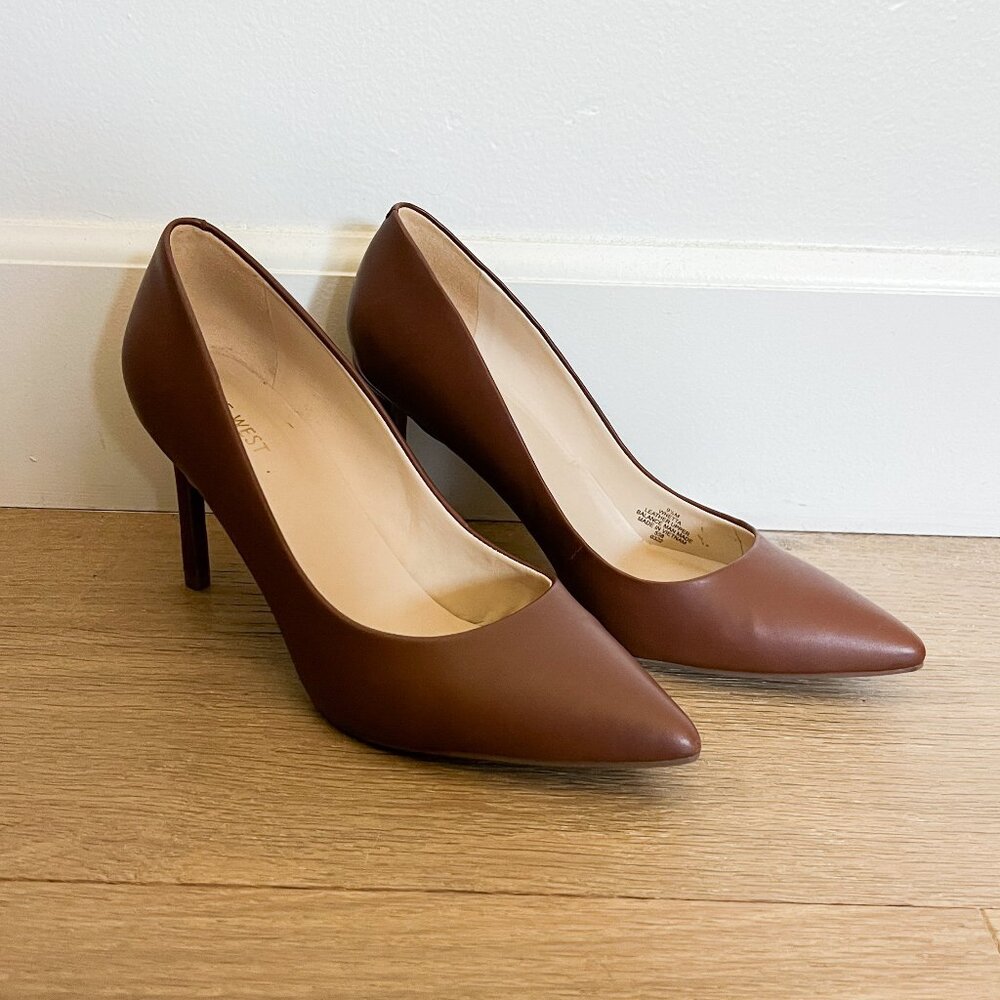 Nine West Etta Pointy Toe Pumps Brown leather Heels 9.5